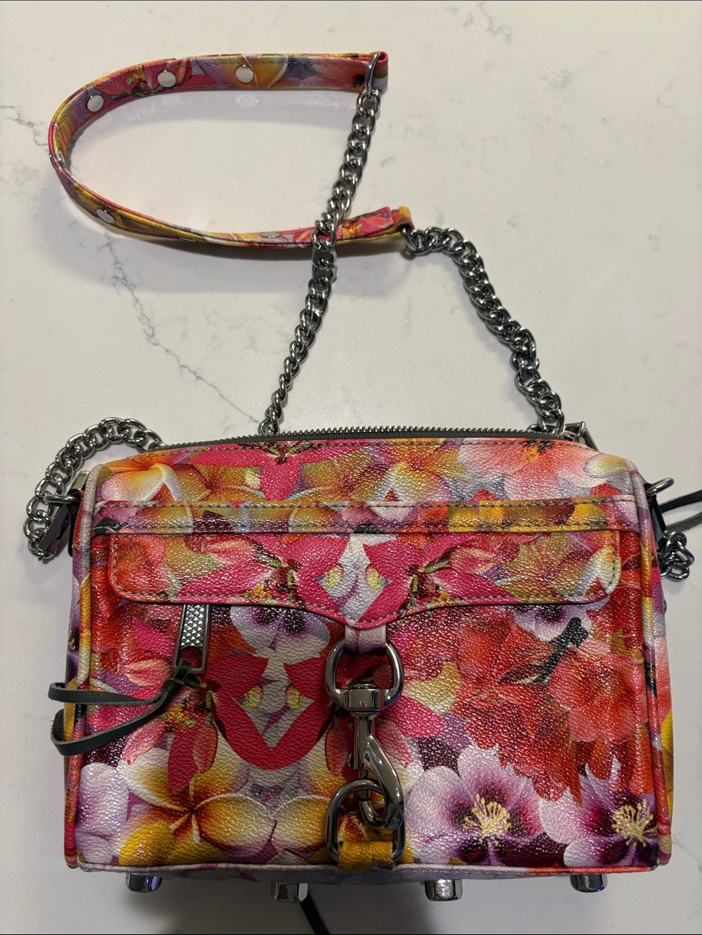 Rebecca Minkoff Floral Leather Mini Crossbody in Pink, Yellow & Purple - Picture 3 of 7